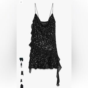 NWT Zara Black Sequin Ruffle Mini Dress